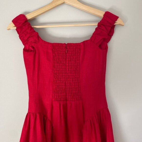 NEW Reformation Monet Linen Midi Dress Lipstick Red Off-Shoulder | size 2 - Picture 10 of 14